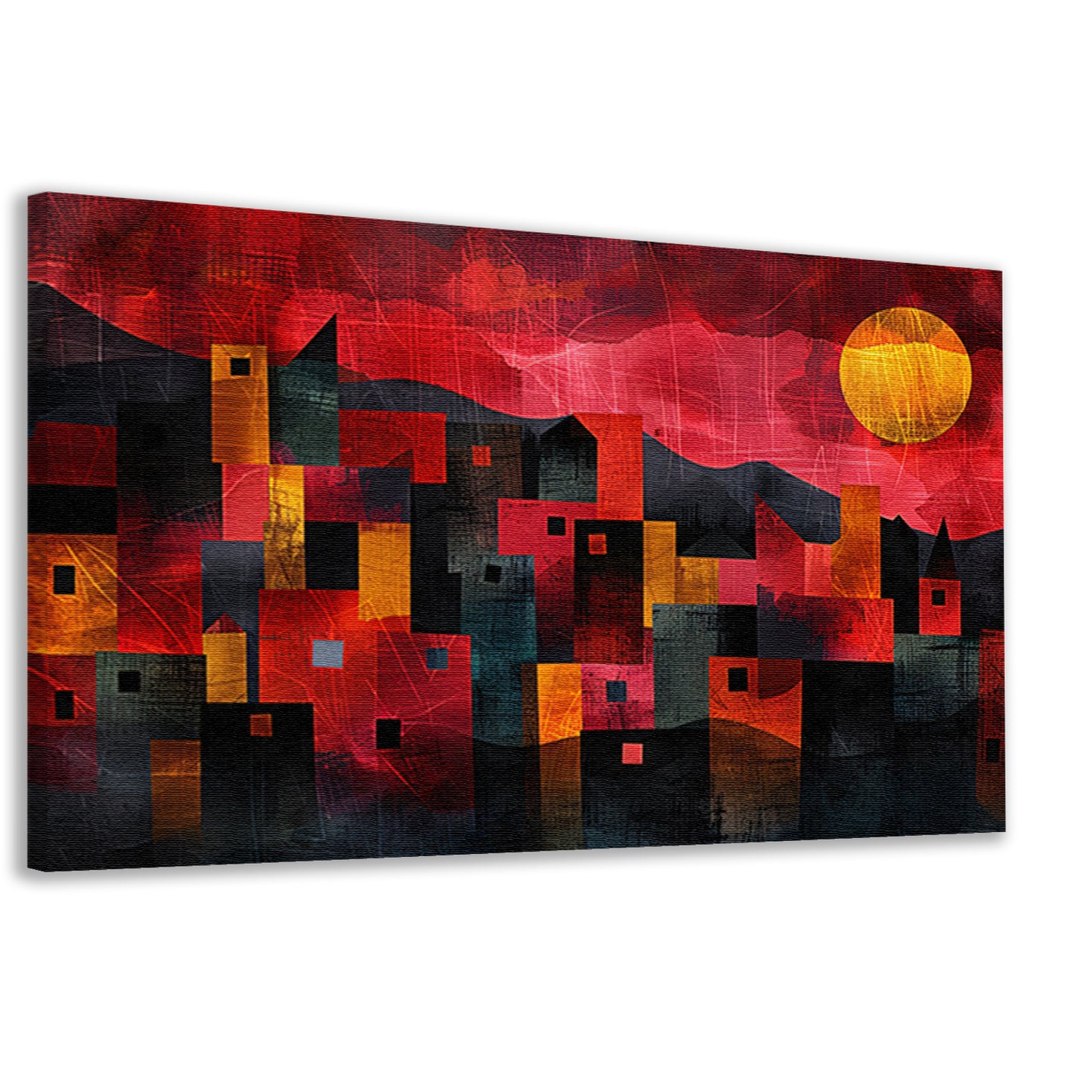 Kleurrijke skyline bij zonsondergang digitaal schilderij canvas
