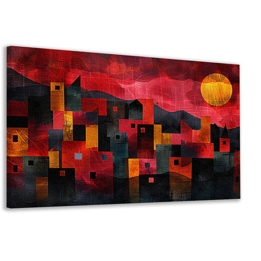 Kleurrijke skyline bij zonsondergang digitaal schilderij canvas