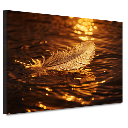 Gouden veer drijvend op water bij zonsondergang canvas