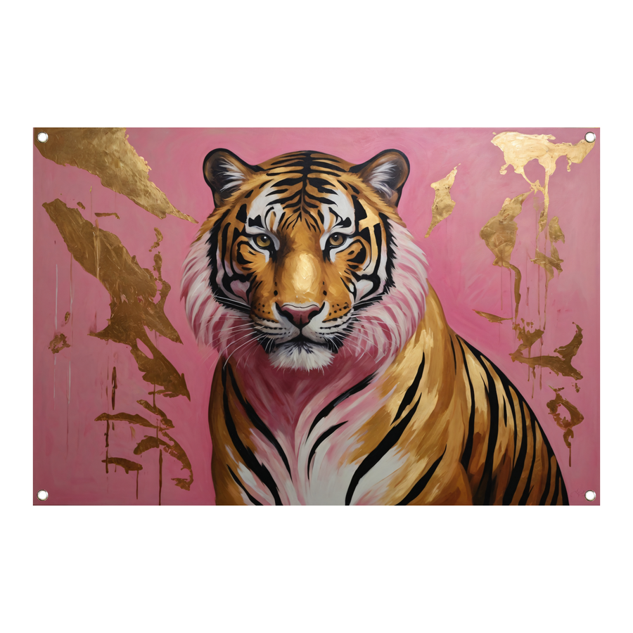 Tijger in Goud en Roze Modern Kunstwerk tuinposter