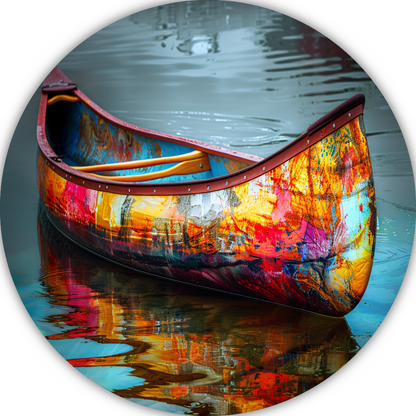 Impressionistisch waterlandschap met boot aluminium muurcirkel