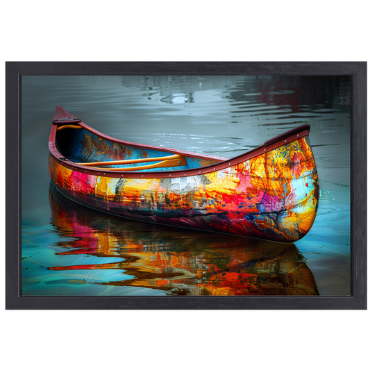 Impressionistisch waterlandschap met boot canvas met baklijst