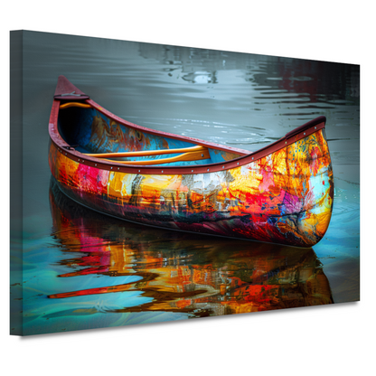 Impressionistisch waterlandschap met boot canvas