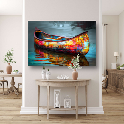 Impressionistisch waterlandschap met boot canvas met baklijst