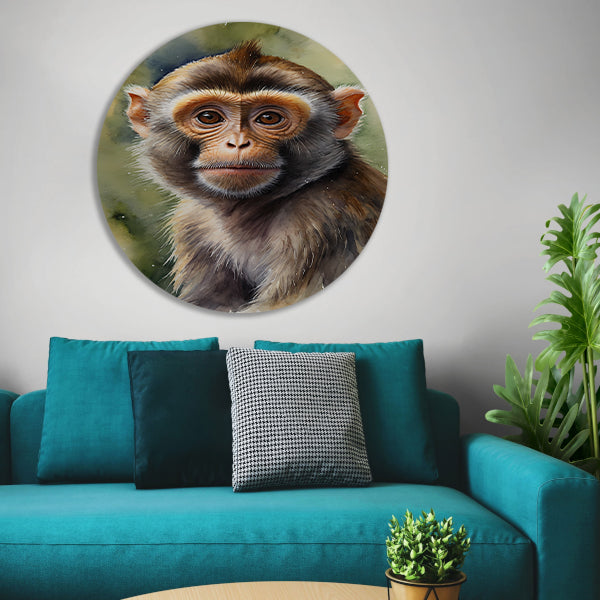 Jonge Aap in Aquarel Waterverf Stijl aluminium muurcirkel