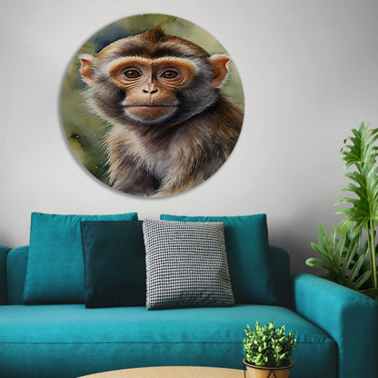 Jonge Aap in Aquarel Waterverf Stijl aluminium muurcirkel