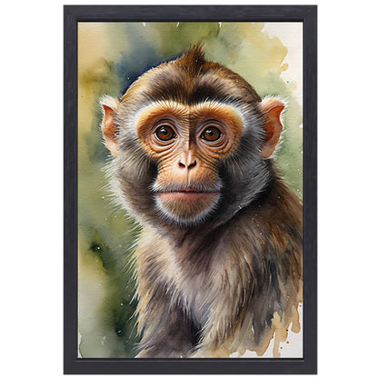 Jonge Aap in Aquarel Waterverf Stijl canvas met baklijst