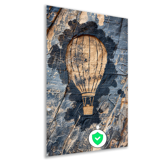 Monochrome luchtballon graffiti op verweerde muur poster