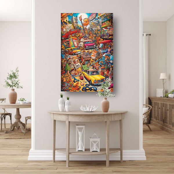 Minimalistische stadsgezicht canvas met baklijst