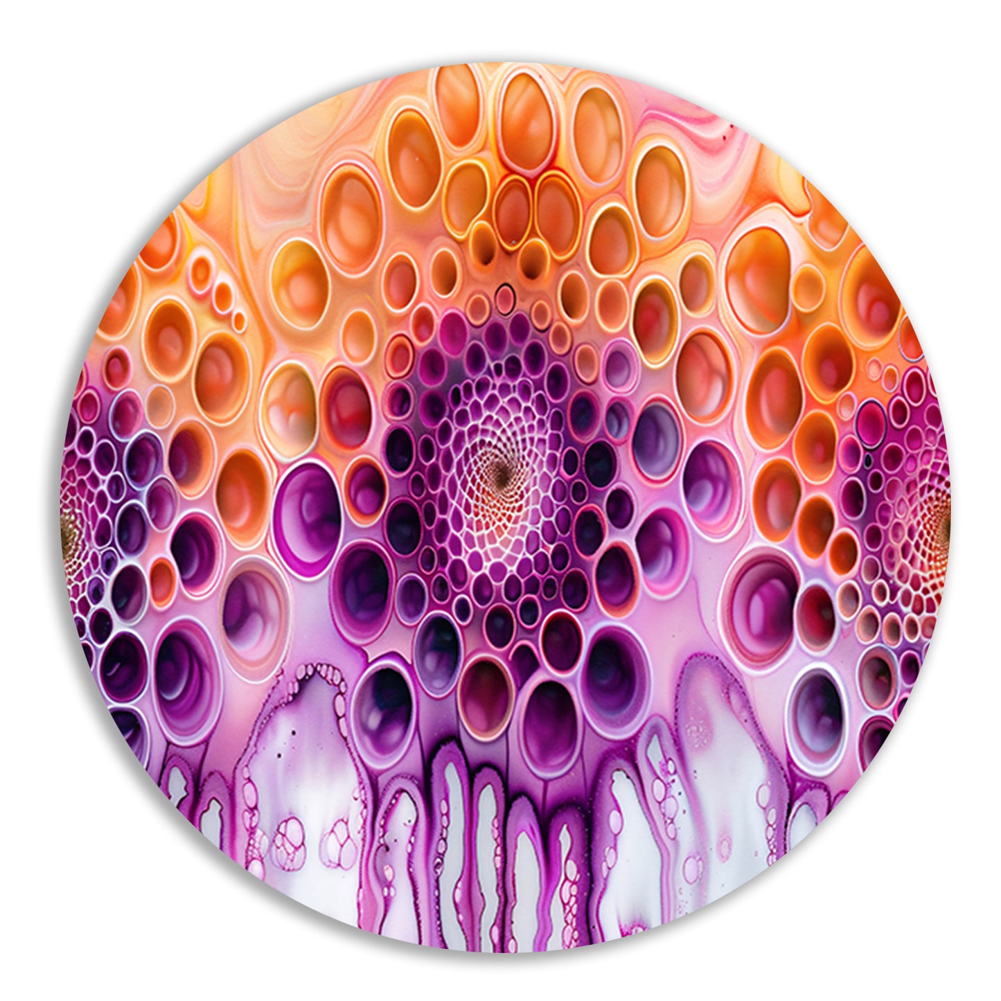 Kleurrijke psychedelische abstracte patronen schilderij aluminium muurcirkel