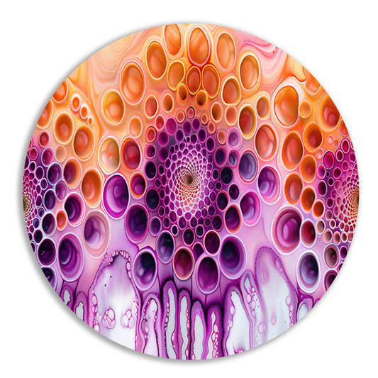 Kleurrijke psychedelische abstracte patronen schilderij aluminium muurcirkel