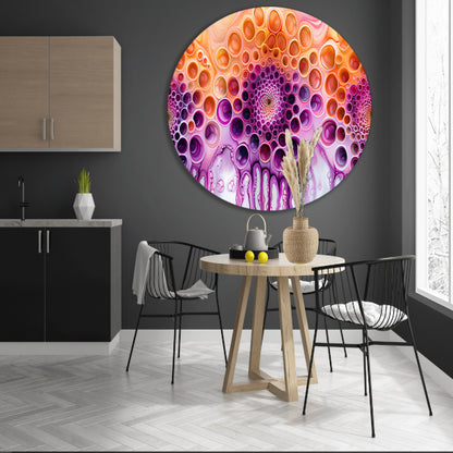 Kleurrijke psychedelische abstracte patronen schilderij aluminium muurcirkel
