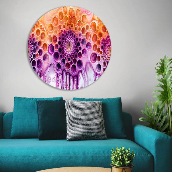 Kleurrijke psychedelische abstracte patronen schilderij aluminium muurcirkel