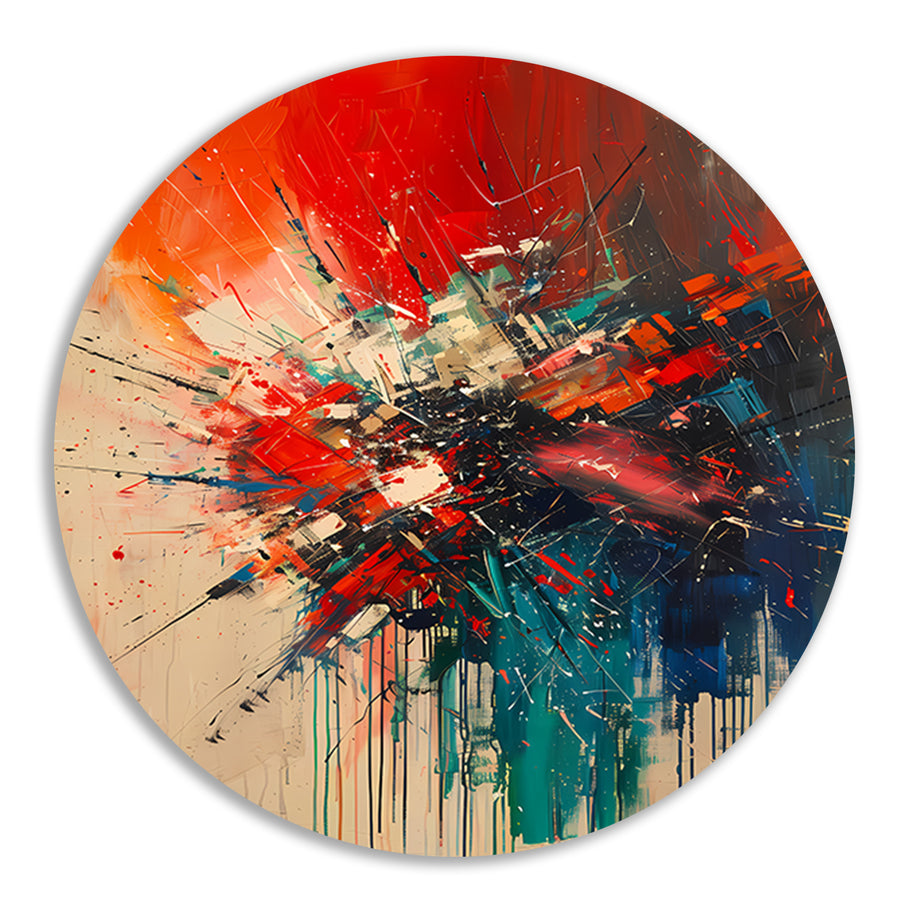 Abstract  met Krachtige Kleuren en Energieke Lijnen aluminium muurcirkel