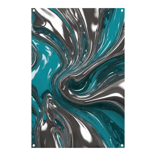 Dynamische turquoise zilveren abstracte werveling tuinposter