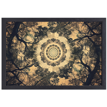 Bomenspiraal in caleidoscoop canvas met baklijst