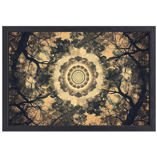 Bomenspiraal in caleidoscoop canvas met baklijst