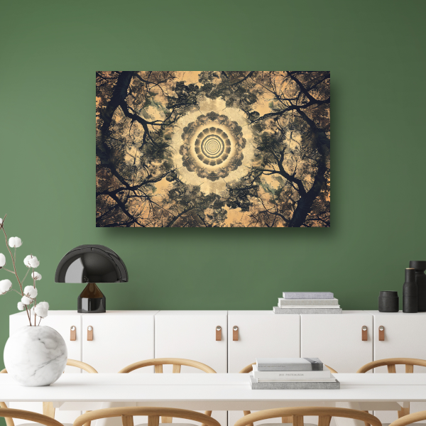 Bomenspiraal in caleidoscoop canvas met baklijst