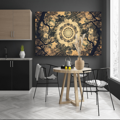 Bomenspiraal in caleidoscoop canvas met baklijst