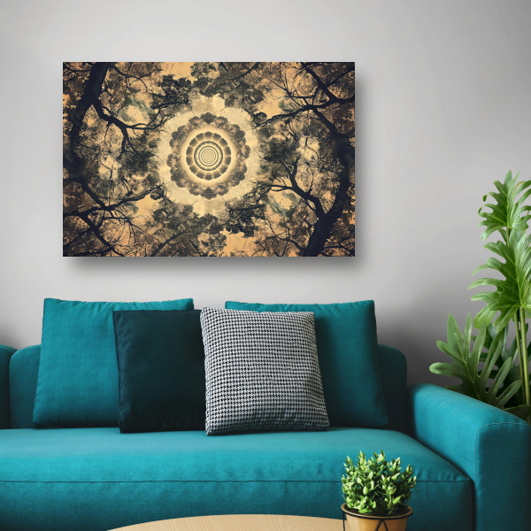 Bomenspiraal in caleidoscoop canvas met baklijst