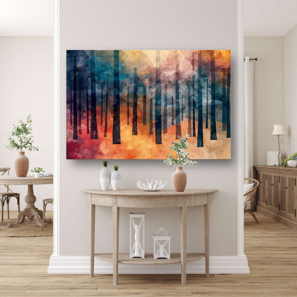 Kleurrijk abstract bos digitaal kunstwerk canvas met baklijst