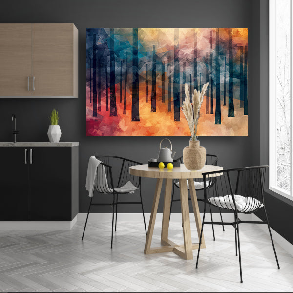 Kleurrijk abstract bos digitaal kunstwerk canvas met baklijst