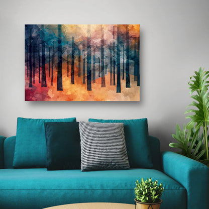 Kleurrijk abstract bos digitaal kunstwerk canvas met baklijst