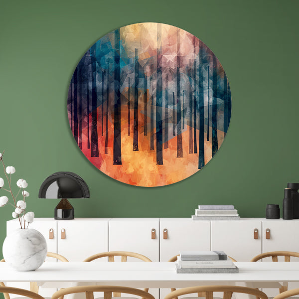 Kleurrijk abstract bos digitaal kunstwerk forex muurcirkel