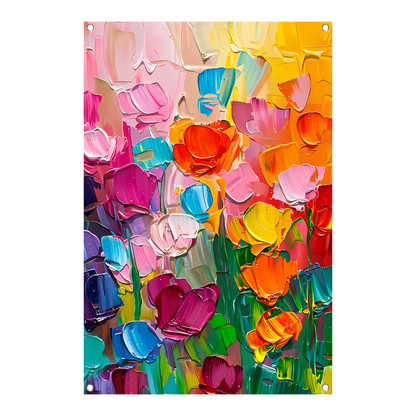 Abstract kleurrijk bloemenveld schilderij voor interieur tuinposter