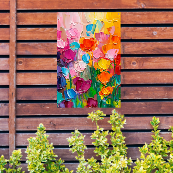 Abstract kleurrijk bloemenveld schilderij voor interieur tuinposter