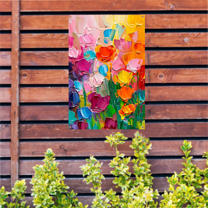Abstract kleurrijk bloemenveld schilderij voor interieur tuinposter
