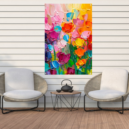 Abstract kleurrijk bloemenveld schilderij voor interieur tuinposter