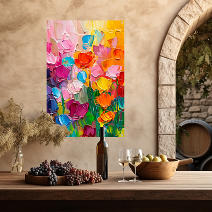 Abstract kleurrijk bloemenveld schilderij voor interieur tuinposter