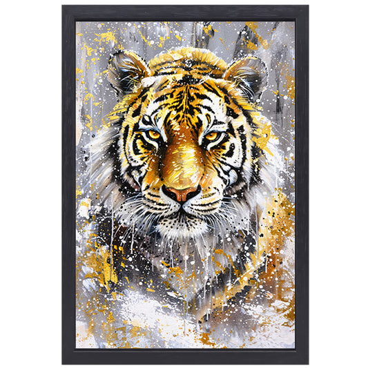 Surrealistische tijger met dynamische kleuren canvas met baklijst