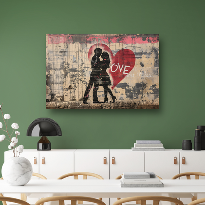Romantische Straatkunst met Hart en Liefde canvas met baklijst