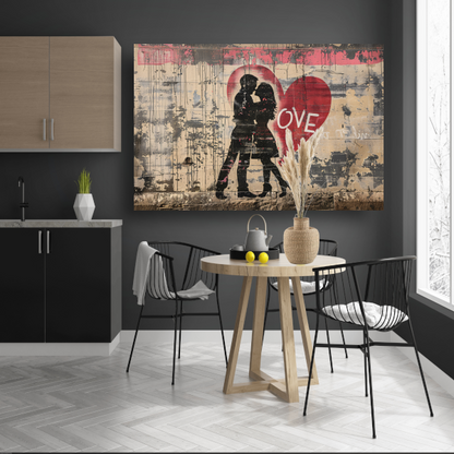 Romantische Straatkunst met Hart en Liefde canvas met baklijst