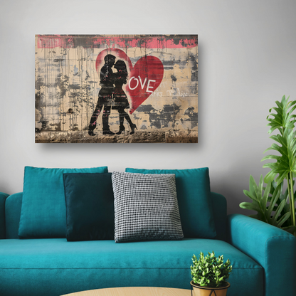 Romantische Straatkunst met Hart en Liefde canvas met baklijst