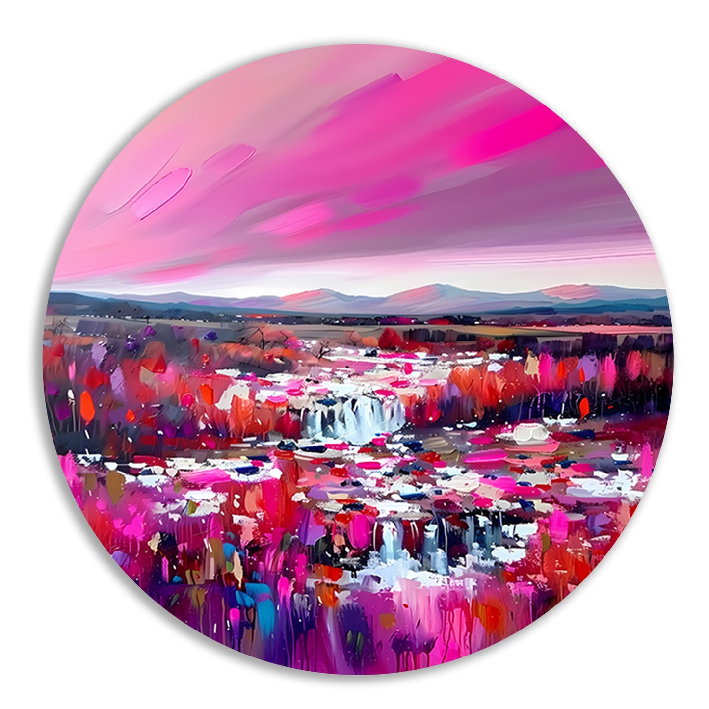 Kleurrijke abstracte waterval met levendig landschap forex muurcirkel