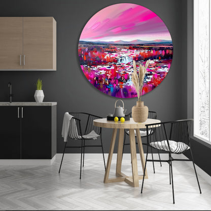 Kleurrijke abstracte waterval met levendig landschap forex muurcirkel