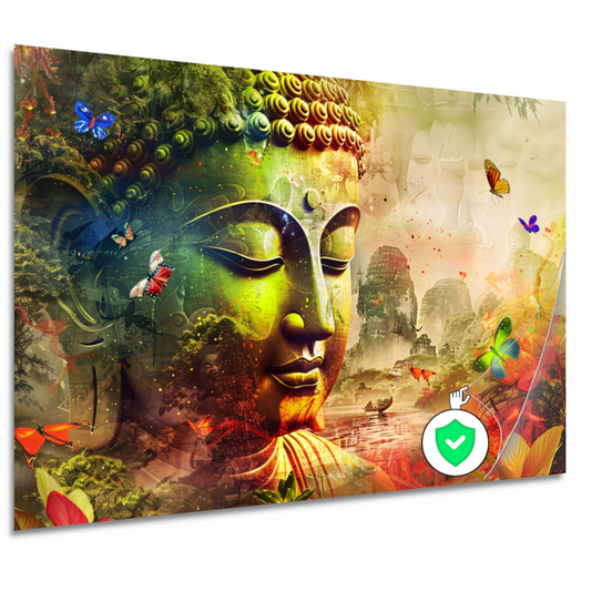 Harmonieuze Boeddha met natuur en vlinders poster