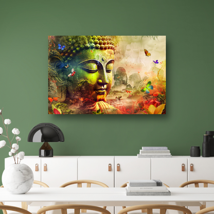Harmonieuze Boeddha met natuur en vlinders canvas