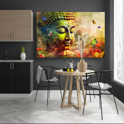 Harmonieuze Boeddha met natuur en vlinders canvas