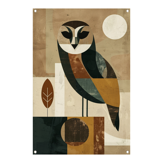 Stijlvolle Art Deco Uil met Maan op Achtergrond tuinposter