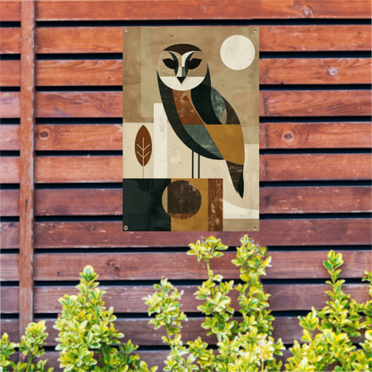 Stijlvolle Art Deco Uil met Maan op Achtergrond tuinposter