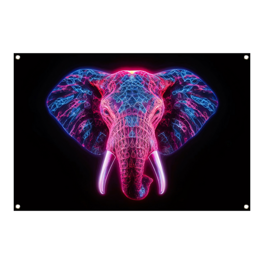 Neon olifant in futuristische abstracte kunst tuinposter