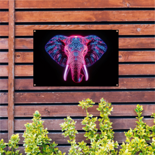 Neon olifant in futuristische abstracte kunst tuinposter