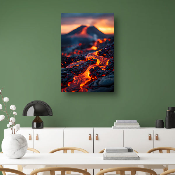 Gloeiende Lavastromen in Vulkanisch Landschap canvas