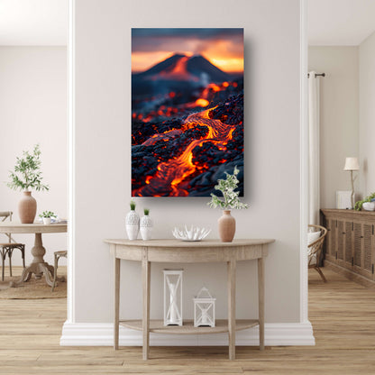 Gloeiende Lavastromen in Vulkanisch Landschap canvas