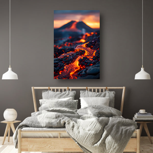 Gloeiende Lavastromen in Vulkanisch Landschap canvas