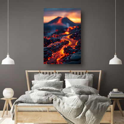 Gloeiende Lavastromen in Vulkanisch Landschap canvas